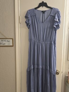 Forever 21 Dusty Blue Ruffle Sleeve Maxi Dress